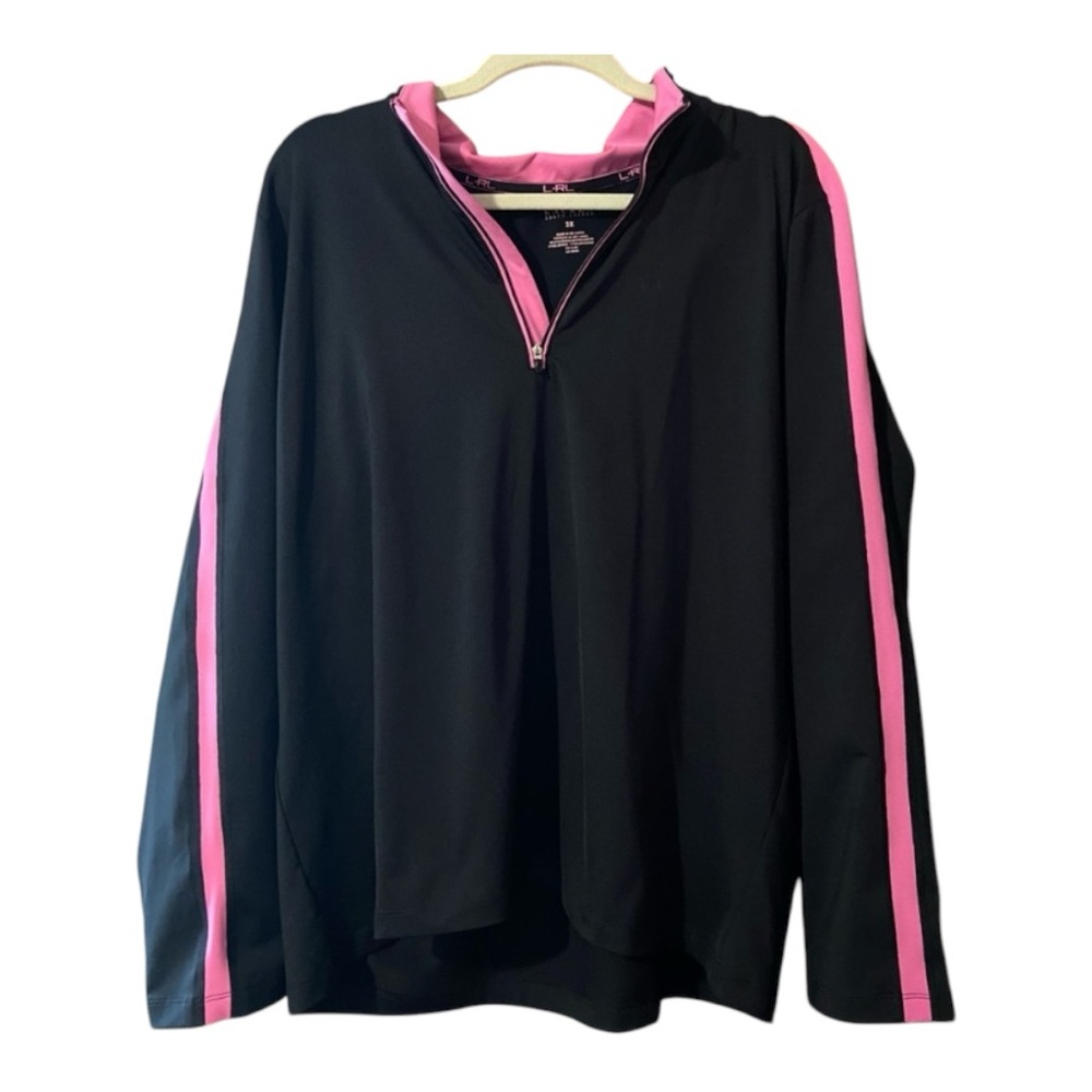 Lauren Ralph Lauren Women’s Pullover  1/4 Zip Black Pink Long Sleeve - 3X